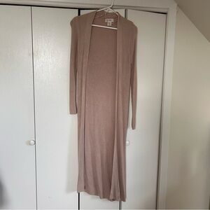 Long Beige Open Front Cardigan